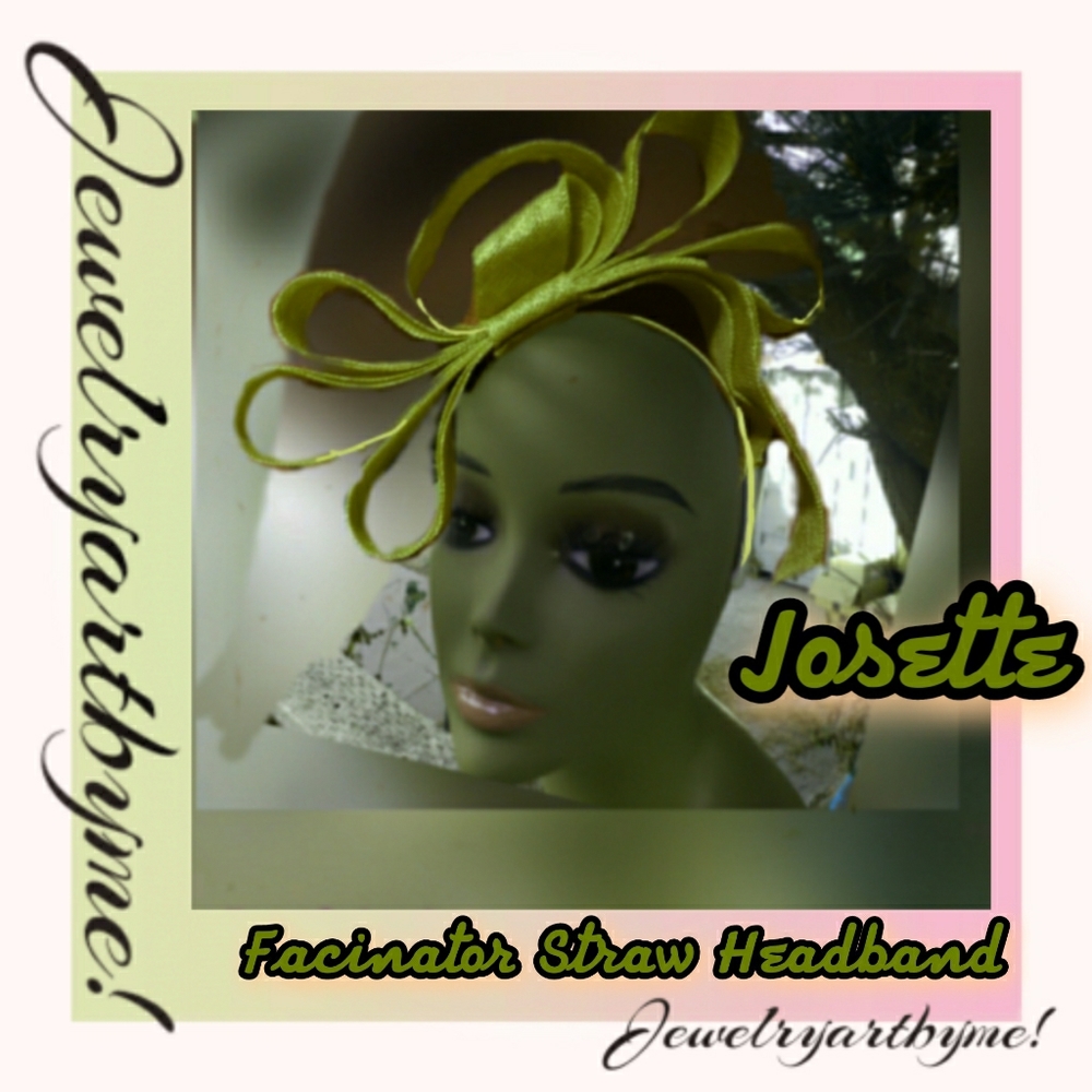 NWT Josette Facinator Headband Green Straw Satin Bandau Olive Green